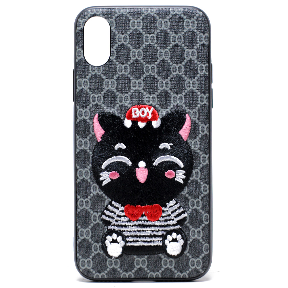 iPHONE X (Ten) Design Cloth Stitch Hybrid Case (Gray Kitten Cat)